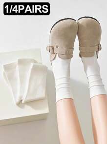 1/4 Pair White Simple Women Breathable Moisture-Wicking Casual Mid-Calf Socks For Spring/Summer, Fall