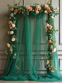 1pc Olive Green Mesh Fabric, Tulle Curtain, Party Backdrop Decor, Sheer Curtain, Arch, Photography Backdrop, Wedding, Birthday, Tent Decor, Photo Shoot Party, Can Be Cut Freely