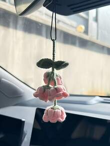 1pc Handmade Crocheted Pink Lily-Of-The-Valley Car Rearview Mirror Decoration - Multicolor - View 6