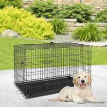 BestPet 24 Inch Dog Crates For Small Dogs Folding Metal Wire Crates Dog Kennels Outdoor And Indoor Pet Dog Cage Crate With Double-Door,Divider Panel, Removable Tray,Black