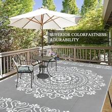 New-  Waterproof Outdoor Rug 6x9, Reversible Plastic Straw Patio Camping Rug, Indoor Outdoor RV Mat Carpet For Deck, Camper, Porch, Balcony, Backyard, Picnic, Floral Grey - 花卉灰色 6 X 9 - 查看 6