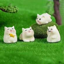 2/4件套独特猫咪摆件，可爱钓鱼猫雕像，适用于花园、办公桌、微缩娃娃屋景观装饰，是送给爱猫人士的创意礼物。 - 彩色 - 查看 1