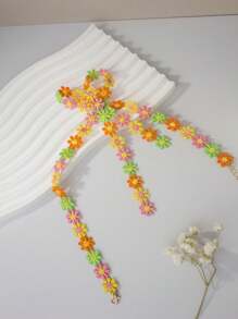 1pc Colorful Daisy Bowknot Choker Necklace, Versatile For Women, Summer