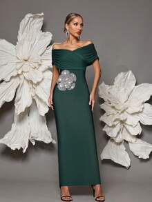 露肩绷带针织紧身连衣裙，性感欧式风格，适合派对、聚会、正式活动