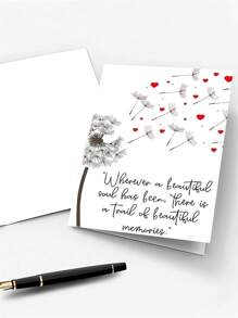 1 Elegant Black & White Condolence Card With Red Hearts & Dandelion Design - Thoughtful Message For Any Occasion, Includes Red Envelope, Condolence Card | Elegant Card Design | Detailed Illustration, Condolence Cards For All Occasions