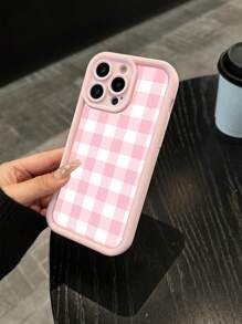 Striped 1pc Soft Pink Checkered Matte Finish Protective Phone Case Compatible With Apple 16, 15 Pro Max, 14, 14 Plus, 13, 12, 11, XS, XR, X, 7, 8, Suitable As Birthday Gift, For Girlfriend, Boyfriend Or Personal Use
