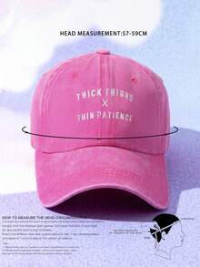 Unisex Embroidered 'THICK THIGHSxTHIN PATIENCE' Washed Baseball Cap, Outdoor Adjustable Leisure Hat - Hot Pink - View 4