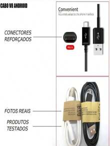 Cabo Dados e Carregamento Micro USB V8 USB  1 Metro