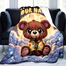 1 件定制名字熊夜图案超柔软舒适高清法兰绒数码印花毛毯，非常适合卧室、客厅、沙发、办公室、旅行或作为礼物 - 彩色 - 查看 5