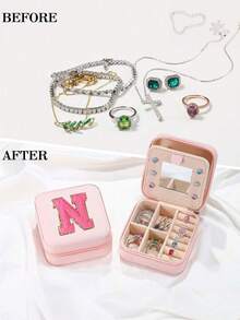 1pc26 Letter Zipper With Mirror Jewelry Storage Box, Small PU Leather Travel Jewelry Storage Box, Collectible Jewelry Box, Ring Storage Box, Pendant Storage Box, Earring Storage Box, Necklace Storage Box, Bracelet Jewelry Box, Wedding Ring Box - Multicolor - View 7