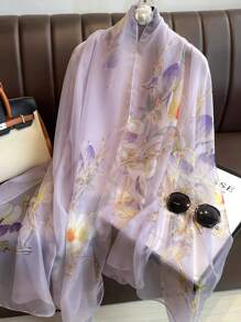 1pc Soft Chiffon Scarf, New Spring/Autumn Versatile Lightweight Breathable Printed Beach Wrap Shawl