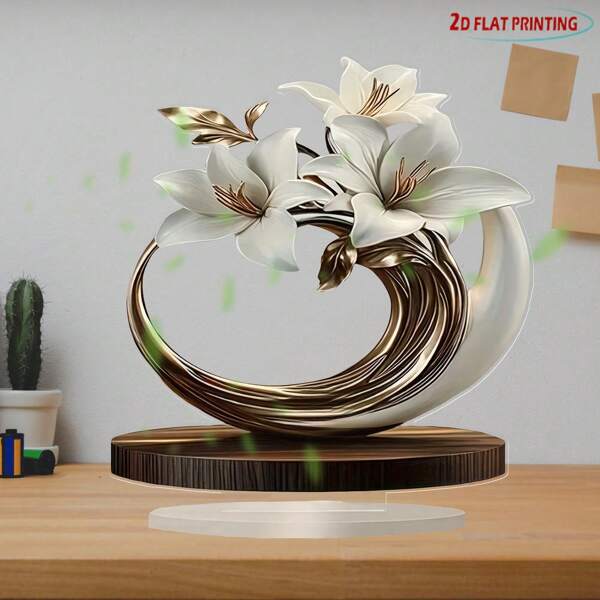 Bohemian Wavy 2D Acrylic Lily Ornament | Golden Solstice Garden Sculpture - Midsummer Porch Decor, Birthday Art Gift, European All Season Weather-Resistant Window & Door Hanging, Modern Luxury Floral Courtyard Art