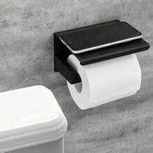 New  Toilet Paper Holder  Shelf, Stick On Matte Black Toilet Paper Roll Holder, Self Adhive Or Wall-Mount  Screws For Bathroom,Washroom - 黑色架子 - 查看 2