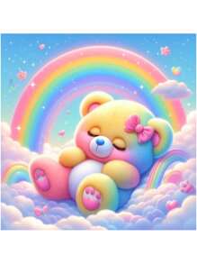 1PC Diamond Art Painting Kits Crafts Stickers Cartoon Cute Kawaii Bear Rainbow Soft Clouds Mosaic Set Embroidery 5D DIY Cross Stitch Luxury Room Home Party Wall Decor Family Friends Teachers Holidays Gift