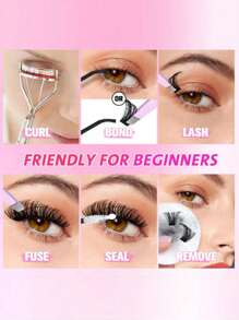640 DIY D-Curler Eyelash Book, Super Curler Eyelash Extension Set, Multi-Style Eye Makeup Suitable For Beginners, 10-16mm Mixed Length, Natural, Cluster, Fluffy, Dense, Mixed Style, Self-Adhesive, Reusable