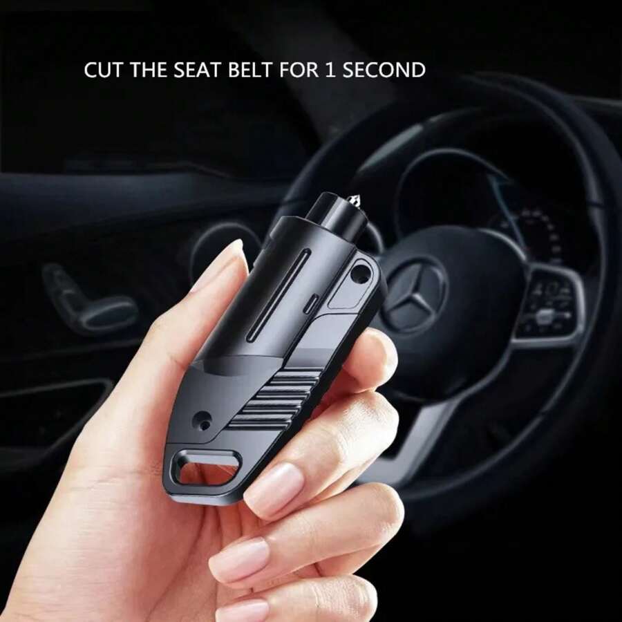 Martillo de emergencia para coche 2 en 1, multifunción, martillo de vidrio para ventanas de emergencia, cortador de cinturón de , llavero de aleación, herramienta de autorrescate HDKQ - Negro - Ver 1