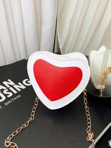 Women's Contrast Color Heart Chain Decor Casual Daily Wear Crossbody Bag - White - View 6