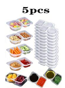 20pcs Portable Dual Compartment Condiment Containers - Reusable Plastic Sauce And Dip Trays, Multi-Function Dip Cups With Lids, Salad Sauce Take-Out Containers, Seasoning Boxes With Dual Compartments, Dual Compartment Snack Containers For Take-Out Sauces, Back To School, Halloween, Travel Snacks And Sauces, Beach Snacks, Christmas, Halloween, Mother's Day, 4th Of July, Parties, Birthday Parties, Gatherings