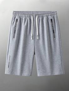 2pcs/Set Men's Casual Elastic Waist Drawstring Zipper Pockets Knee Length Shorts, Summer Sports Pants - Multicolor - View 3