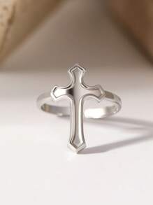 1 pièce Bague design croix en acier inoxydable à la mode, convenant aussi bien aux hommes qu'aux femmes pour un port quotidien