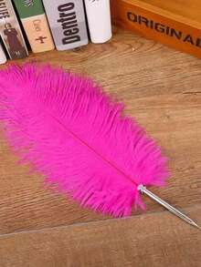 1pc Party Feather Pen, Stainless Steel Banquet Touch Pen, Wedding Signing Pen, Decoration For Western Wedding Guest Book, Back To School Season - Multicolor - View 3