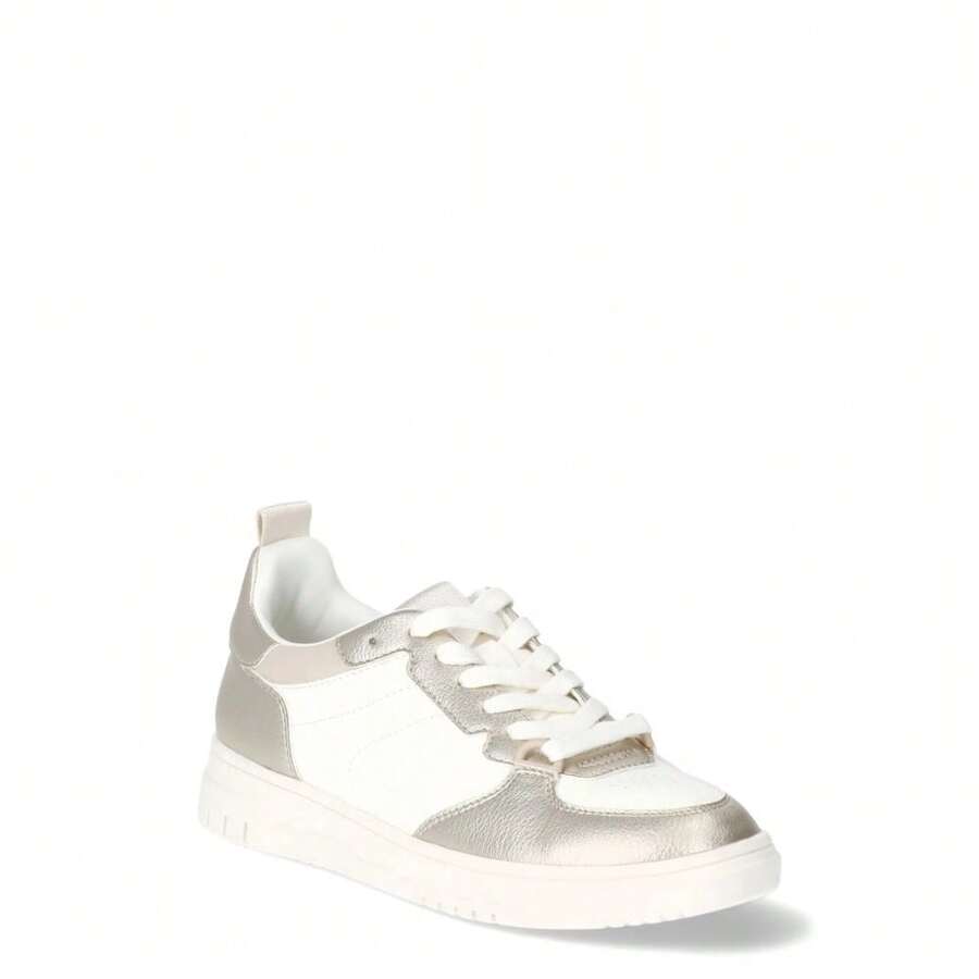 No Boundaries Women's Lace Up Court Sneakers - whitegold - View 1