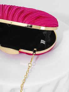 女士优雅褶皱手拿包，盒形晚宴包，适合婚礼、派对和庆典，配有可拆卸肩链 - 玫紅色 - 查看 7