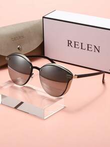 RELEN 1pc RELEN Women's Fashion Glasses, New Brand Design Cat Eye Metal Frame Colorful Lens, Personalized Street Style, Gifts For Ladies, With Glasses Case And Cloth, Suitable For Beach, Outdoor, Riding, Sun Protection, Stage Performance, Party