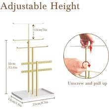 Jewelry Holder Organizer Stand - Adjustable Jewelry Tree 17.5" Height (Max), Jewlery Hanger For Necklaces, Bracelets, Earrings, Aesthetic For Storage And Display, Metal, Gold And White - Gold - View 2