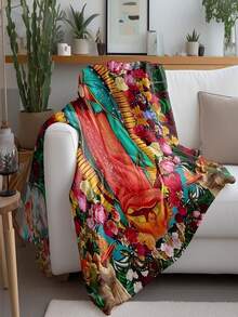 1 pieza Manta con estampado de la Virgen María, ultra suave y de felpa con estilo moderno, temática espacial para todas las estaciones, hecha de tela de punto de 100% poliéster, ligera y cálida, apta para siesta en la oficina, coche, avión, viaje, campamento - Textil para el hogar acogedor, sofá, ropa de cama - Multicolor - Ver 8