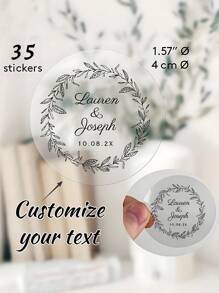 35pcs Personalized Carbon Black Transparent Vinyl Stickers For Simple -6 Styles,Customization Of Leaf Initials Handwritten Circular Wedding Personalized Stickers For Baptism Preferences, Parties, And Wedding Decorations, Black Custom Stickers 40mm School Supplies,Back To School