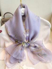 1pc Soft Chiffon Scarf, New Spring/Autumn Versatile Lightweight Breathable Printed Beach Wrap Shawl