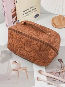 1Pc Pu Leather Makeup Bag Large Capacity Spacious Double Layer Makeup Bag Waterproof PU Leather Cosmetic Bag, Portable Toiletry Bag, Waterproof PU Skincare Pouch, Cosmetic Organizer Bag, PU Leather Waterproof Makeup Pouch, Lightweight Toiletry Bag With Compartments, Big Capacity Travel Makeup Storage Bag, Multi-Functional Travel Organizer Bag, Home & Travel Cosmetic Bag With Divider And Handletravel Essentials For Vacation Summer Holiday Back To School School Stuff Bag For School Travel Bag For Women Makeup Bag For Travel