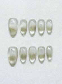 10pcs Handmade Tie Dye Gradient Cat Eye Nail Stickers, Refreshing Summer Wear, Minimalist Stylish & Cute, Enhances Complexion