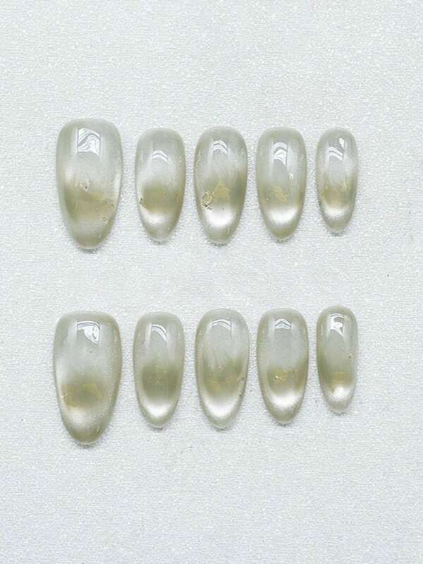 10pcs Handmade Tie Dye Gradient Cat Eye Nail Stickers, Refreshing Summer Wear, Minimalist Stylish & Cute, Enhances Complexion
