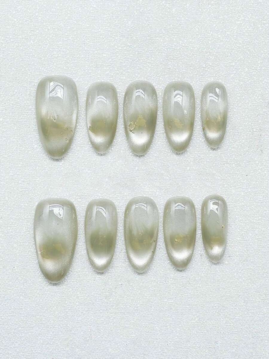 10pcs Handmade Tie Dye Gradient Cat Eye Nail Stickers, Refreshing Summer Wear, Minimalist Stylish & Cute, Enhances Complexion