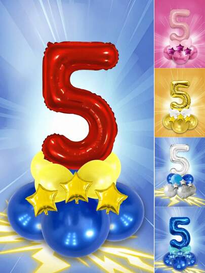 Conjunto de 12 balões vermelhos grandes com números 0-9, balões de estrela, decoração de aniversário, balões azuis e amarelos, adequados para aniversário, decoração de festa, aniversário, formatura, presentes de decoração para o dia dos pais