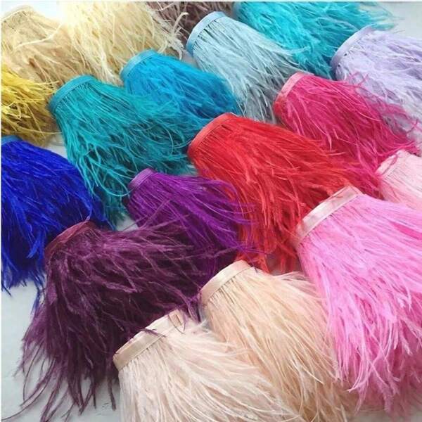 100 cm (39,37") Garniture de plumes artificielles pour des projets de DIY, robes, sacs à main, coussins de maison, costumes de scène, décorations pour fête, mariage et remise de diplômes. Ruban pour embellissement de bord de tissu.