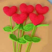 2pcs/6pcs/10pcs Hand Crocheted Heart Floral Bouquet - Handmade Yarn Heart Flowers With Green Stems, Ideal For Valentine's Day, Mother's Day, Graduation, Thanksgiving, Birthday Gifts And Special Occasions - Home Decor
