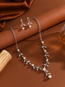 3pcs Crystal Leaf Women Jewelry Set - Earrings And Necklace, Elegant For Formal Occasions
