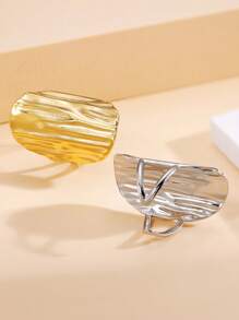 1pc Unique Textured Asymmetrical Stainless Steel Open Ring, Vintage Wide Metal Geometric Plain Band, 18K Gold Vacuum Plated, Water Resistant Fashion Jewelry For Women, Holiday Wear