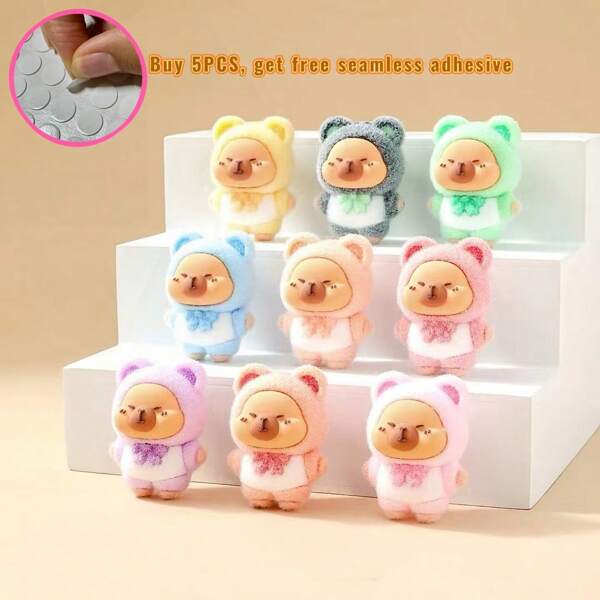 1PC/5PCS Flocked Capybara Car Ornament, Mini Car Ornament, Adorable Cartoon 1PC/5PCS Capybara Decoration, Random Color Capybara, Adorable Handmade Car Decoration, Perfect For Car Ornaments, Desktop Decorations, Party Gifts, And Holiday Presents(Buy 5PCS, Get Free Seamless Adhesive)