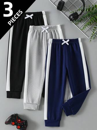 3 st/set pojkarbyxor med dragsko, vardagsbyxor för barn i åldrarna 3-12 år, vår/sommar/höst