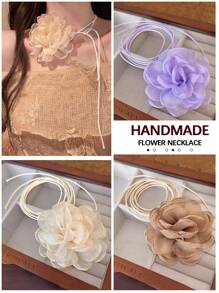 1 French Luxury Three-Dimensional Handmade Rose Strap Neck Chain Hot Girl Abstinence Maid Apricot/Purple/Coffee Clavicle Neck Belt