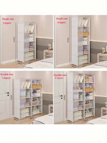 1pc Multi-Layer Dust-Proof Wardrobe,Combination Storage Cabinet,Space-Saving Storage Cabinet For Bedroom & Rental Apartments Compact Closet Organizer With Shelves - Multicolor - View 9
