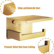 New  Gold Toilet Paper Holder, Stick On Brushed Brass Toilet Paper Holder  Shelf, Self Adhive No Drill Or Wall-Mount  Screws For Bathroom - 拉絲黃銅架子 - 查看 4