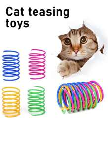 Juguete para gato que se juega solo, muelle de plástico de colores de rebote interactivo para gatos, suministros para gatos, juguetes de muelle espiral/papel arrugado para gatos, 2/4/8/10/12/14/20/30/40/50/60 piezas, juguetes creativos para matar el tiempo y mantener la salud, juguetes de plástico resistente de colores para golpear, morder, cazar, adecuados para gatitos, regalo de San Valentín para gatos/perros