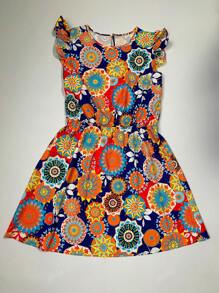 Women's Plus - Size Summer Floral Dress, Flutter Sleeve Round Neck, Ideal Vacation Outfits Women, Flowy Dress Summer For Beach & Casual, Must - Have Summer Clothes With Colorful Pattern