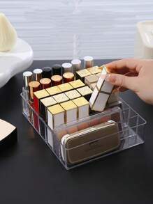 1pc Transparent Plastic Cosmetic Storage Box, 7 Compartments, Lipstick, Eye Shadow, Brush Storage Box, Light And Durable, Suitable For Bathroom Dresser, Drawer Storage, Skin Care Products Organizer