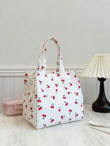 Portable Lunch Bag, Thermal Lunch Box, Bento Bag, Dinner Insulated Bag, Thickened Cute Lunch Fruit Bag For Students, Pink Leopard Print Floral Bag, School Supplies - Beige - View 8